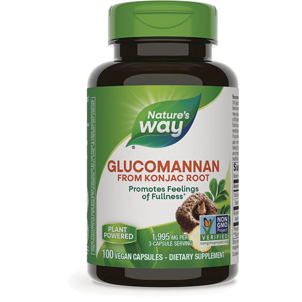 NW144 | Nature's Way Glucomannan from konjac root supplement bottle, label reads Promotes Feelings of Fullness, 100 vegan capsules - Thumbnail