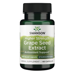 SWH081 | Four front-facing Swanson Higher Strength Grape Seed Extract supplement bottles, 200 mg, 60 capsules each
