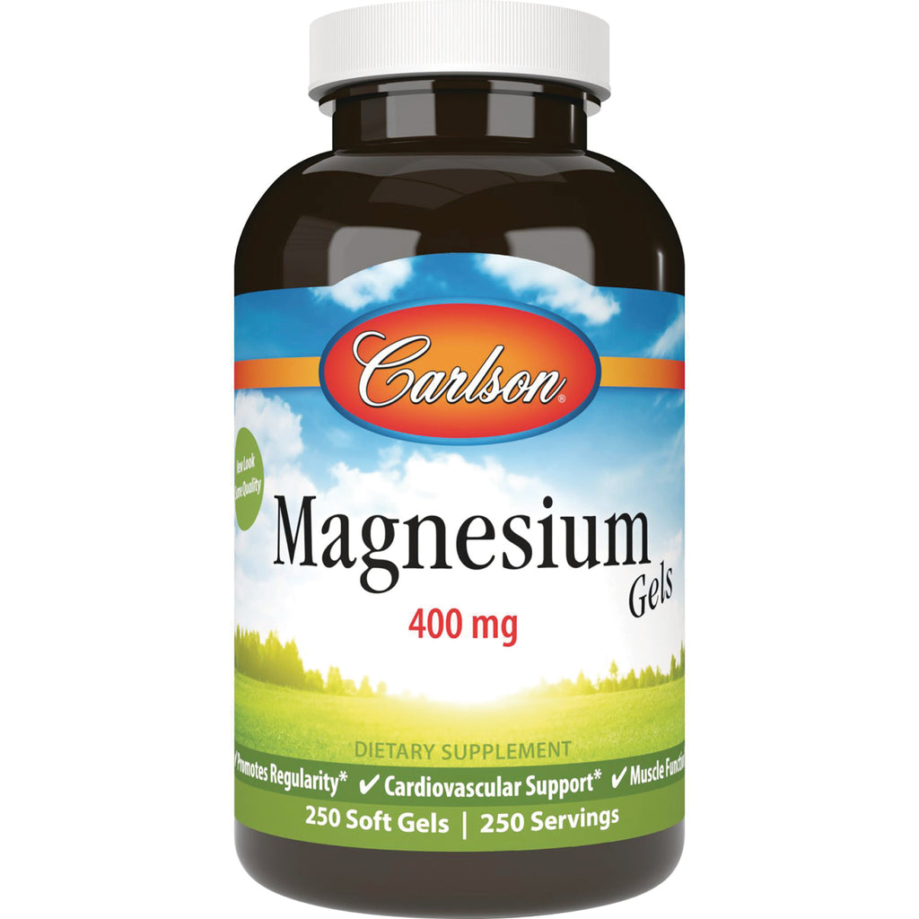 CSN053 | Carlson Magnesium 400 mg dietary supplement bottle, front label showing 250 soft gels - Thumbnail