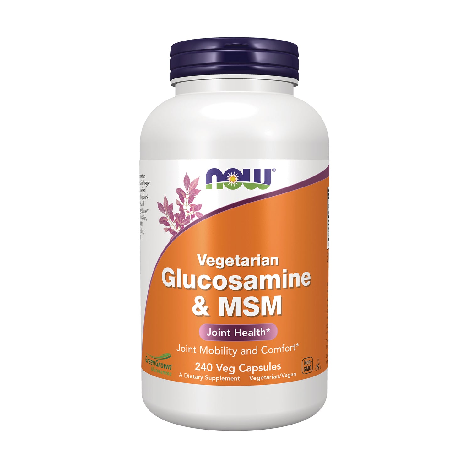 NWF1454 | NOW Vegetarian Glucosamine & MSM 240 Veg Capsules front label on white bottle