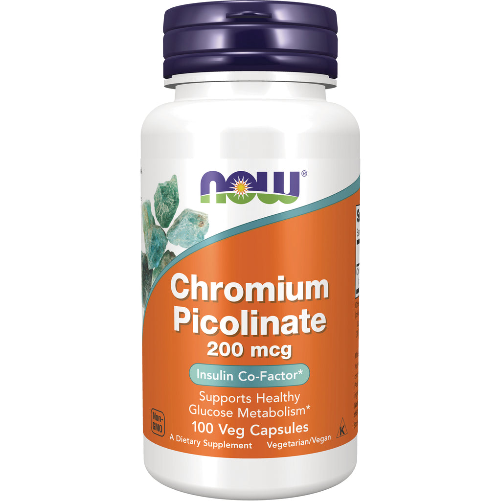 NWF036 | NOW Chromium Picolinate 200 mcg bottle showing front label, 100 Veg Capsules - Thumbnail