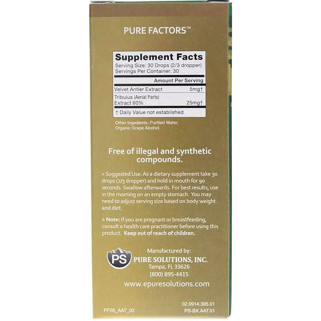 PSL003 | Back of gold product box showing Supplement Facts panel, suggested use, warnings, and Pure Solutions manufacturer info - Thumbnail