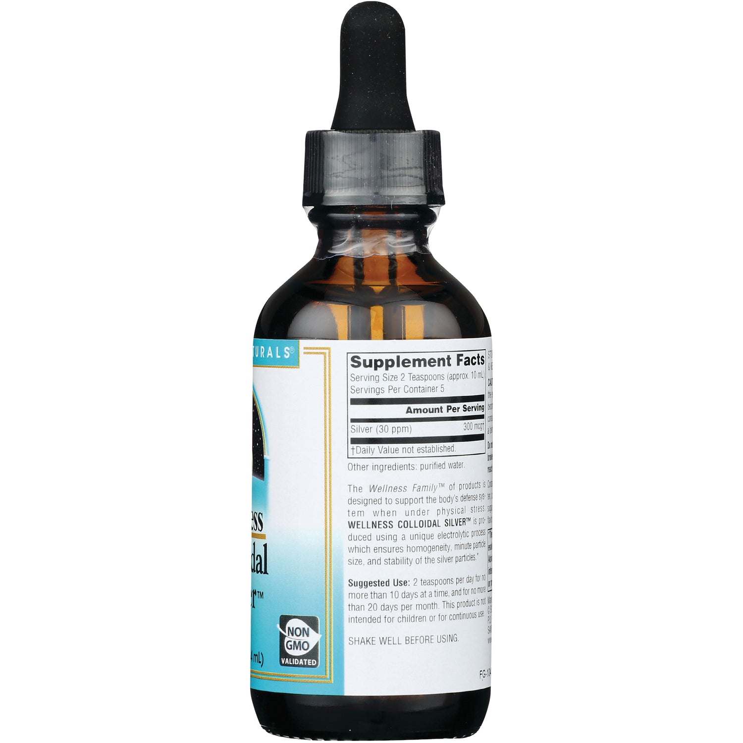 SN404 | Back label with Supplement Facts panel on amber dropper bottle