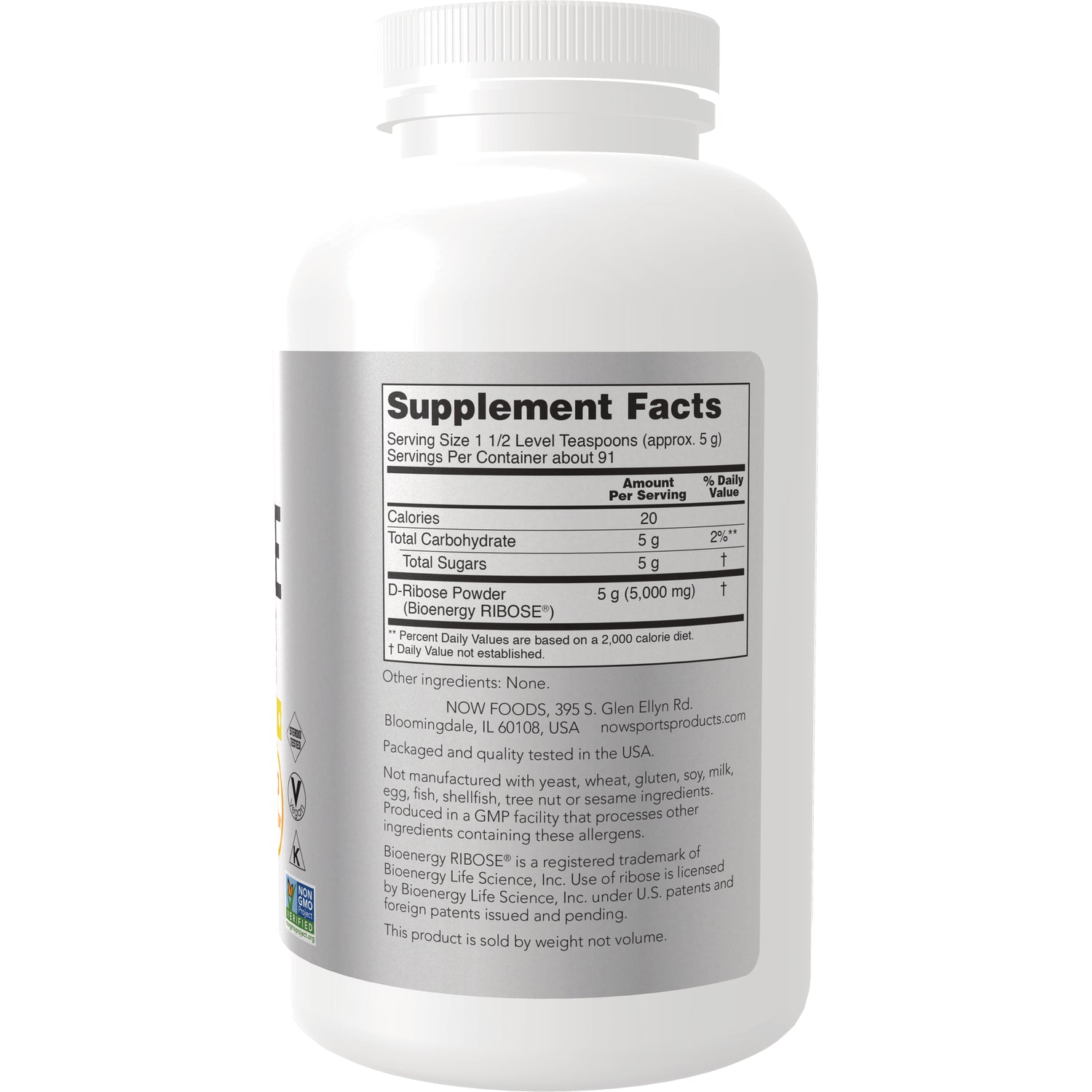 NWF967 | Back of white supplement bottle showing Supplement Facts panel and ingredient and manufacturer information