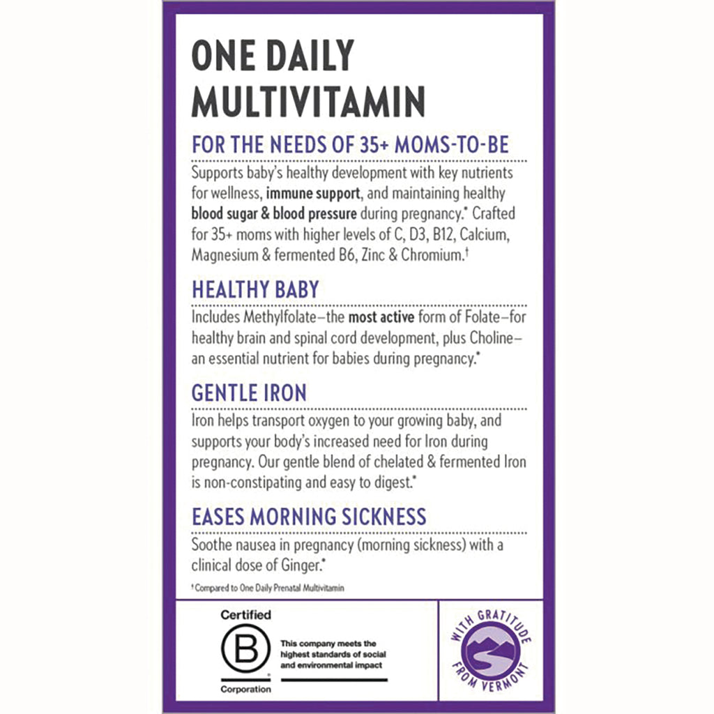 NWC375 | One daily multivitamin infographic listing benefits for 35+ moms-to-be: healthy baby, gentle iron, eases morning sickness - Thumbnail