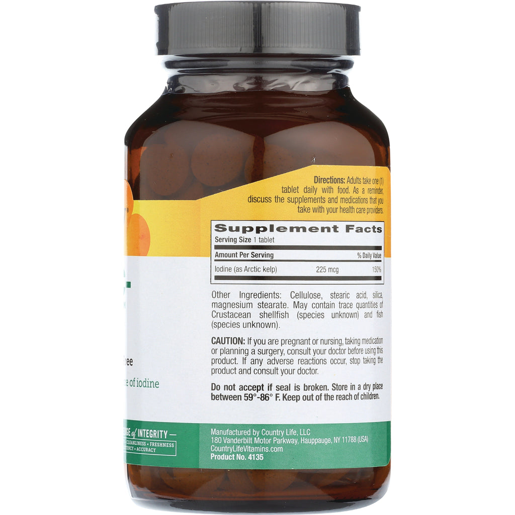 CRL430 | Back of brown supplement bottle showing Supplement Facts panel with Iodine 225 mcg and caution text - Thumbnail