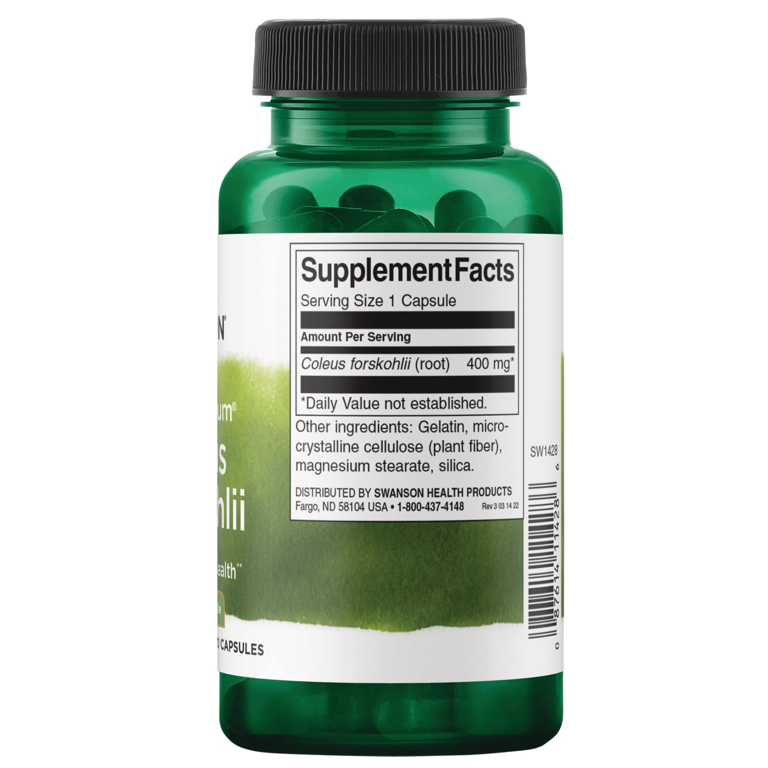 SW1428 | Back label with supplement facts and serving information
