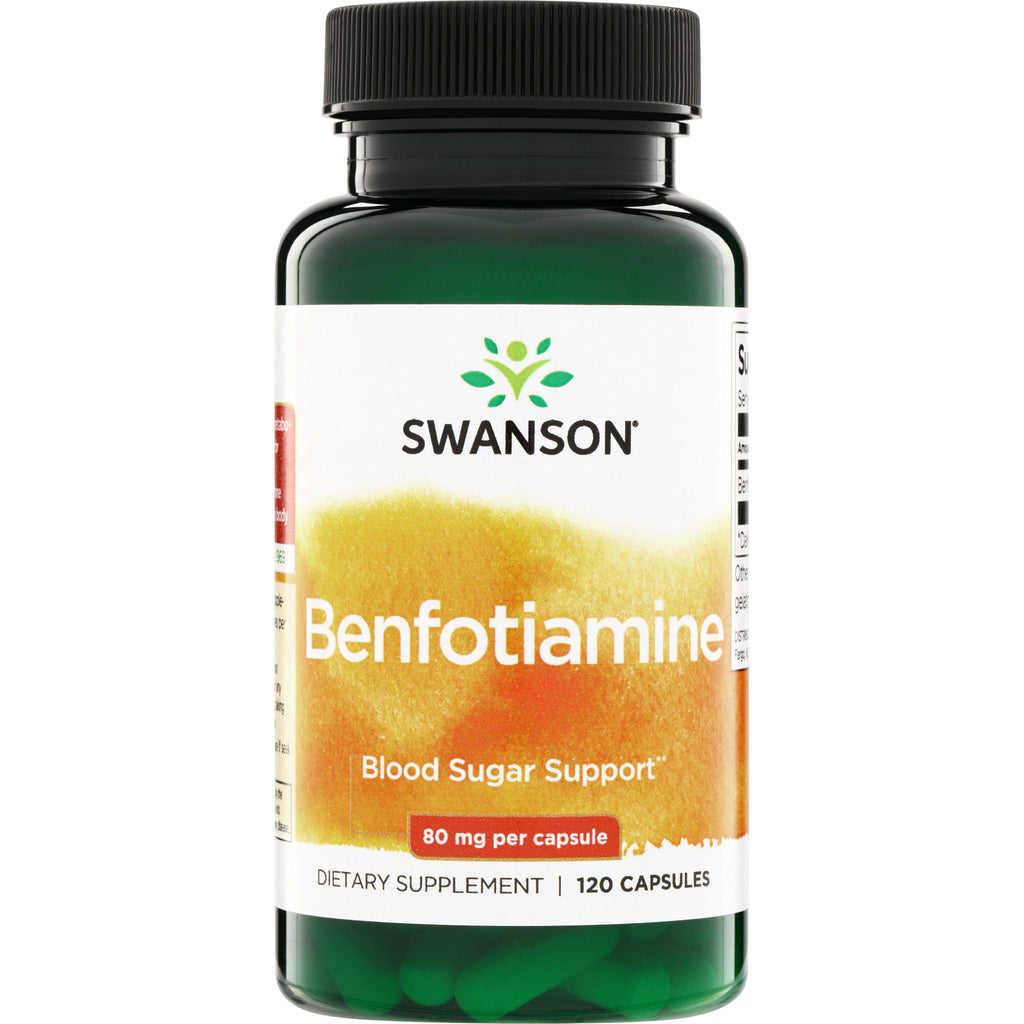 SWU975 | Swanson Benfotiamine supplement bottle, Blood Sugar Support, 80 mg per capsule, 120 capsules - Thumbnail