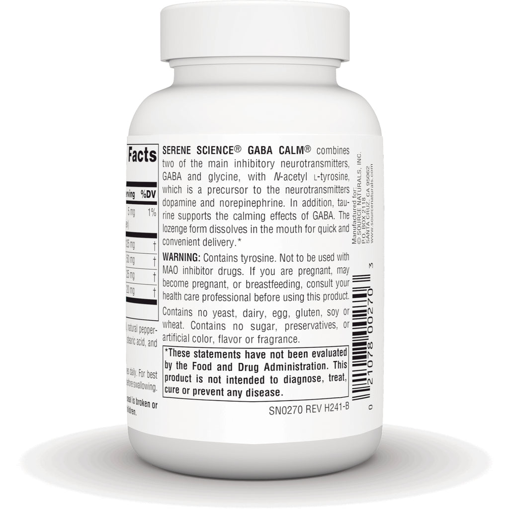 SN291 | Serene Science GABA Calm supplement bottle back label with warnings and ingredients - Thumbnail