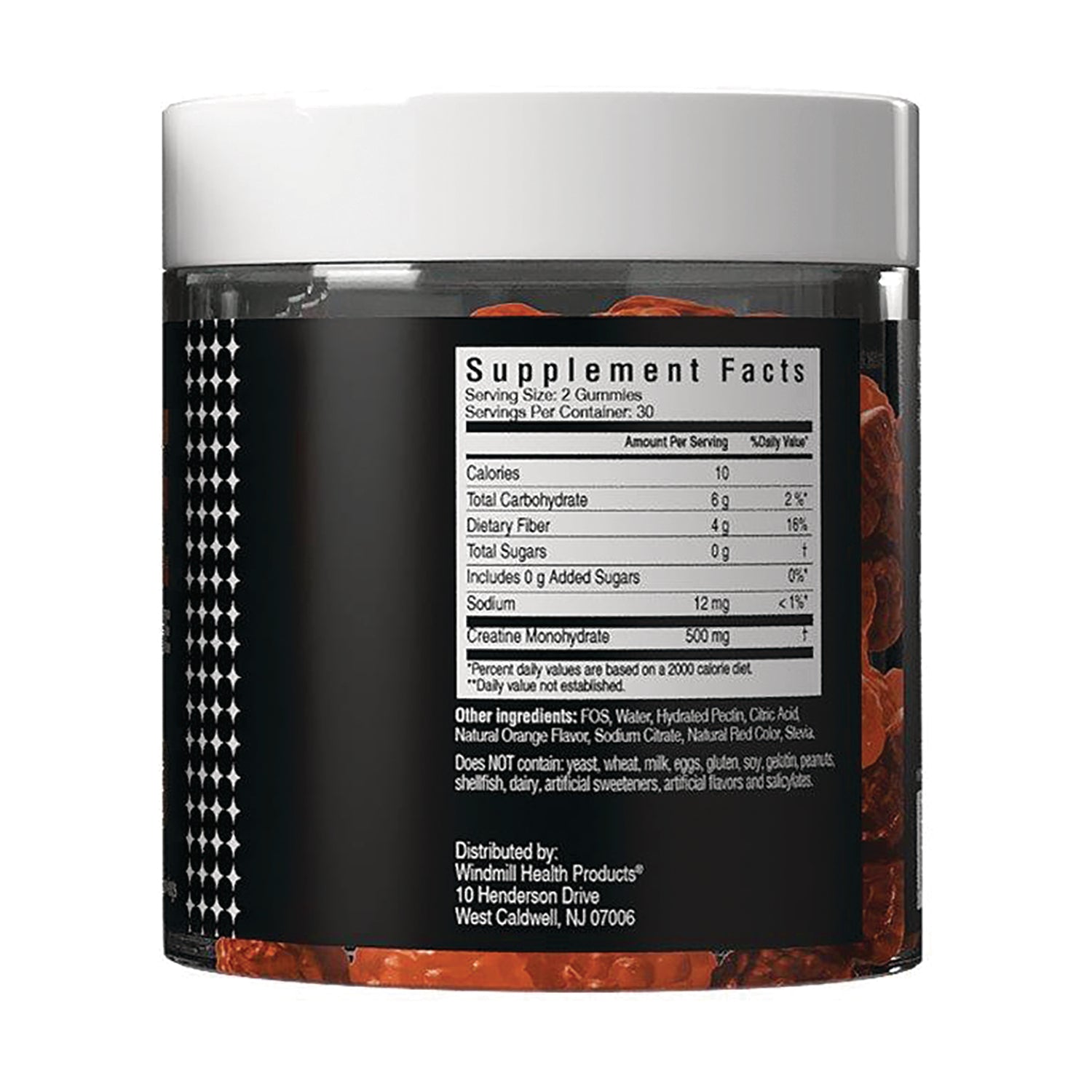 CYB002 | Back of clear supplement jar showing Supplement Facts panel, ingredient and distribution text