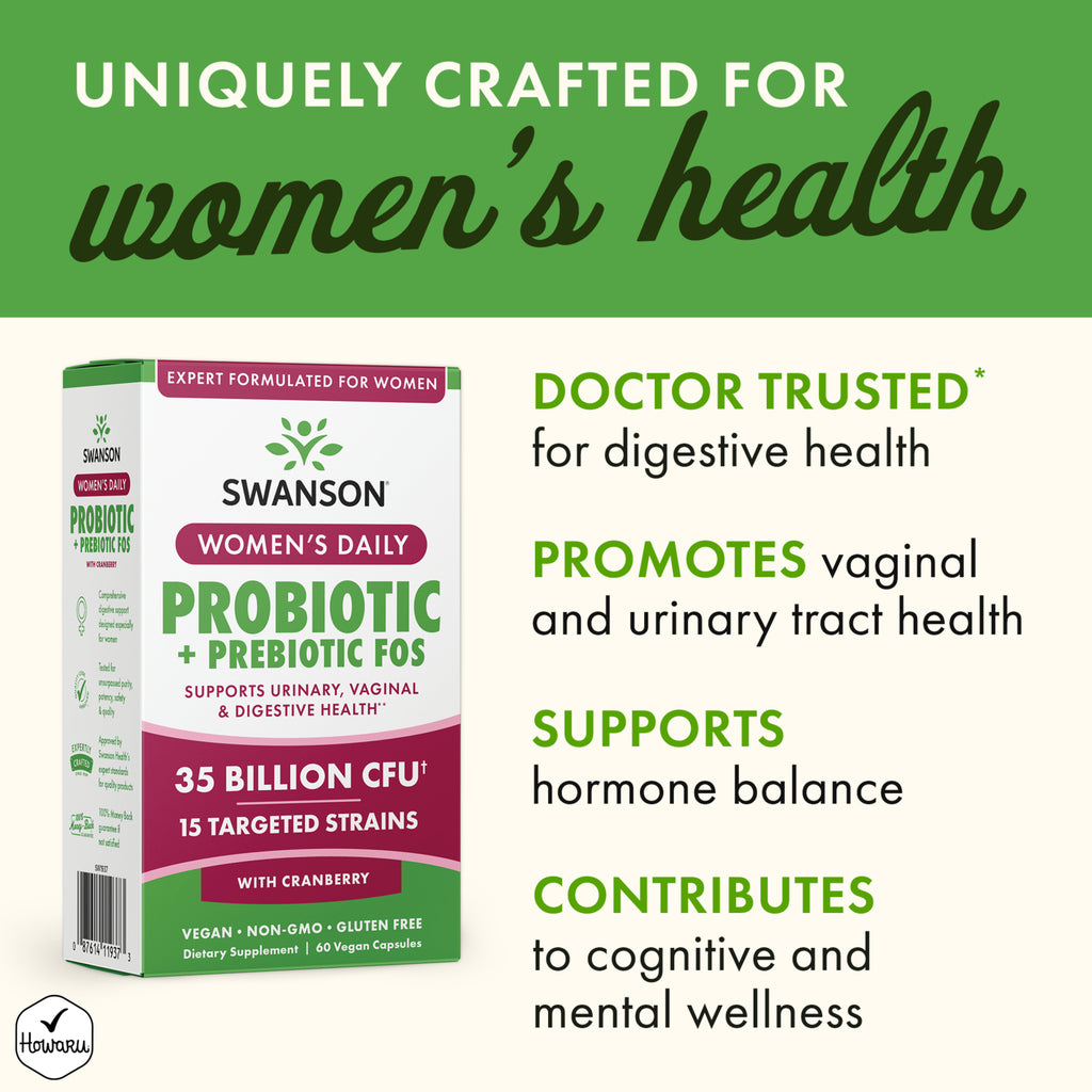 SW1937 | Probiotic box with infographic: doctor trusted for digestive health; promotes vaginal and urinary tract health; supports hormone balance - Thumbnail