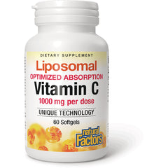 NFC209 | White bottle front label Liposomal Vitamin C 1000 mg per dose, 60 softgels, Natural Factors