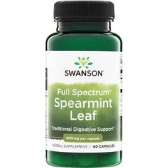 SW1261 | Swanson Full Spectrum Spearmint Leaf herbal supplement, 400 mg per capsule, 60 capsules, front bottle