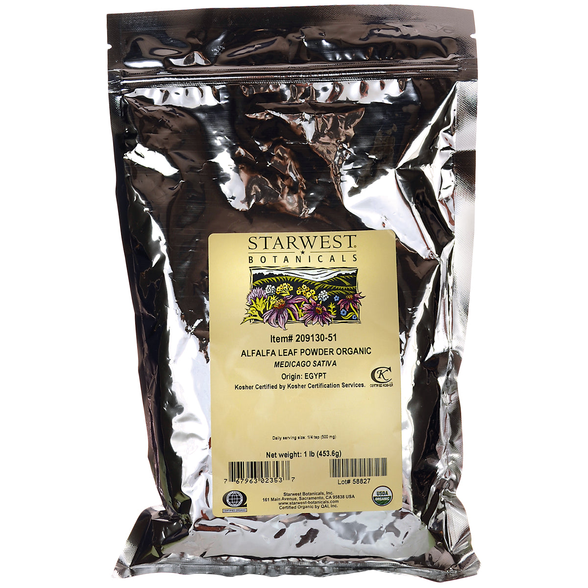 STB014 | Starwest Botanicals Alfalfa Leaf Powder Organic, 1 lb resealable bag