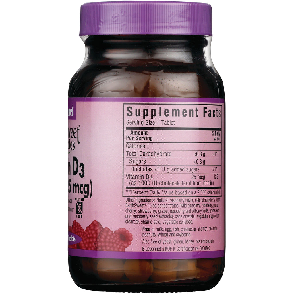 BLU076 | Back of raspberry vitamin bottle showing Supplement Facts panel and ingredient text - Thumbnail