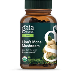 GH148 | Gaia Herbs Lion's Mane Mushroom supplement box, brain & nerve support, 40 vegan capsules
