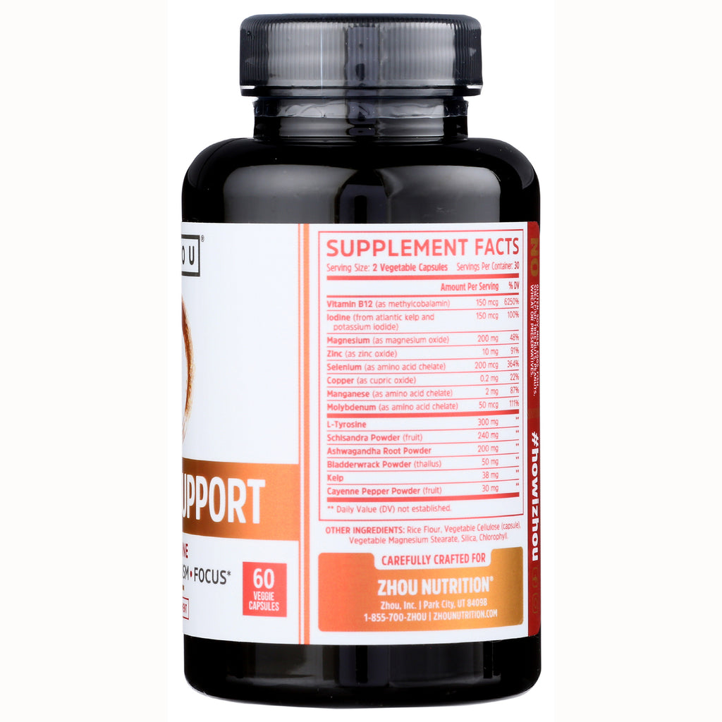 ZOU009 | Back of bottle showing Supplement Facts and ingredients for Zhou Nutrition, 60 veggie capsules - Thumbnail