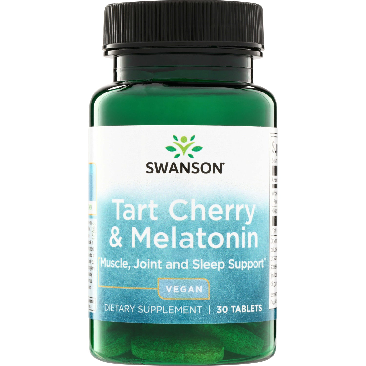 SWU980 | Swanson Tart Cherry & Melatonin, Muscle, Joint and Sleep Support, vegan dietary supplement, 30 tablets