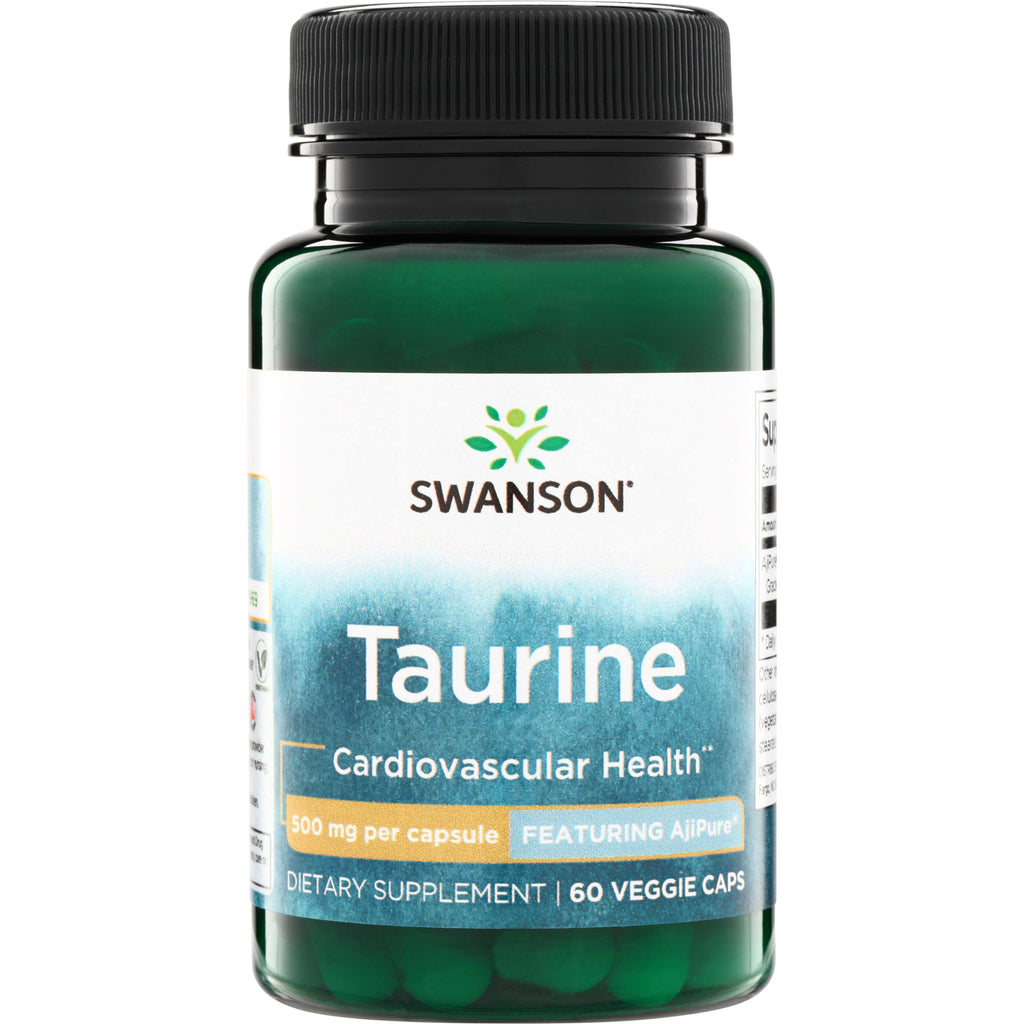SWU456 | Swanson Taurine, 500 mg per capsule, Cardiovascular Health, featuring AjiPure, 60 veggie caps - Thumbnail