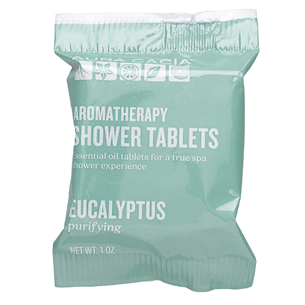 ARC054 | Green eucalyptus aromatherapy shower tablets packet labeled AROMATHERAPY SHOWER TABLETS EUCALYPTUS purifying NET WT 1 OZ - Thumbnail
