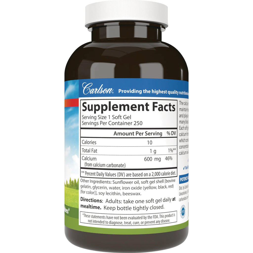CSN313 | bottle back showing Supplement Facts panel with serving size 1 soft gel, calcium 600 mg and ingredients - Thumbnail