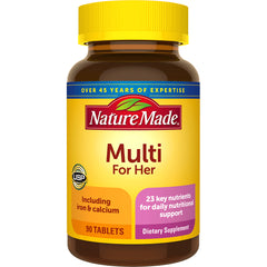 NTM018 | Nature Made Multi For Her dietary supplement bottle with yellow label, 90 tablets