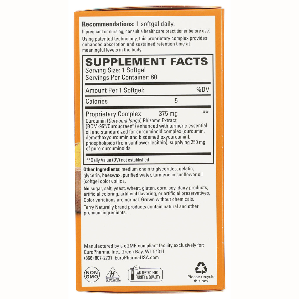 EUR051 | back panel showing Supplement Facts, serving size 1 softgel, proprietary complex 375 mg and ingredients - Thumbnail