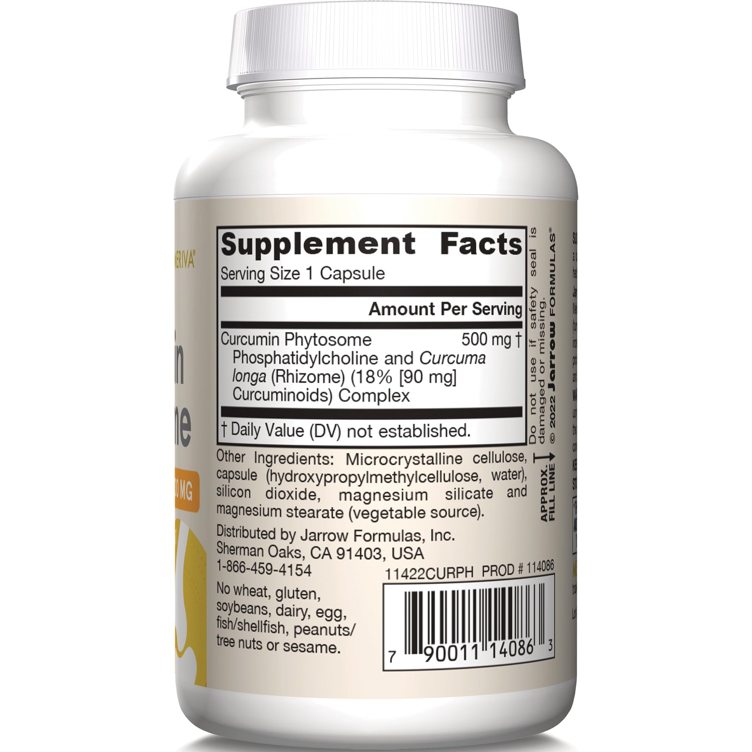 JR265 | bottle back showing Supplement Facts panel listing Curcumin Phytosome 500 mg, ingredient text and barcode