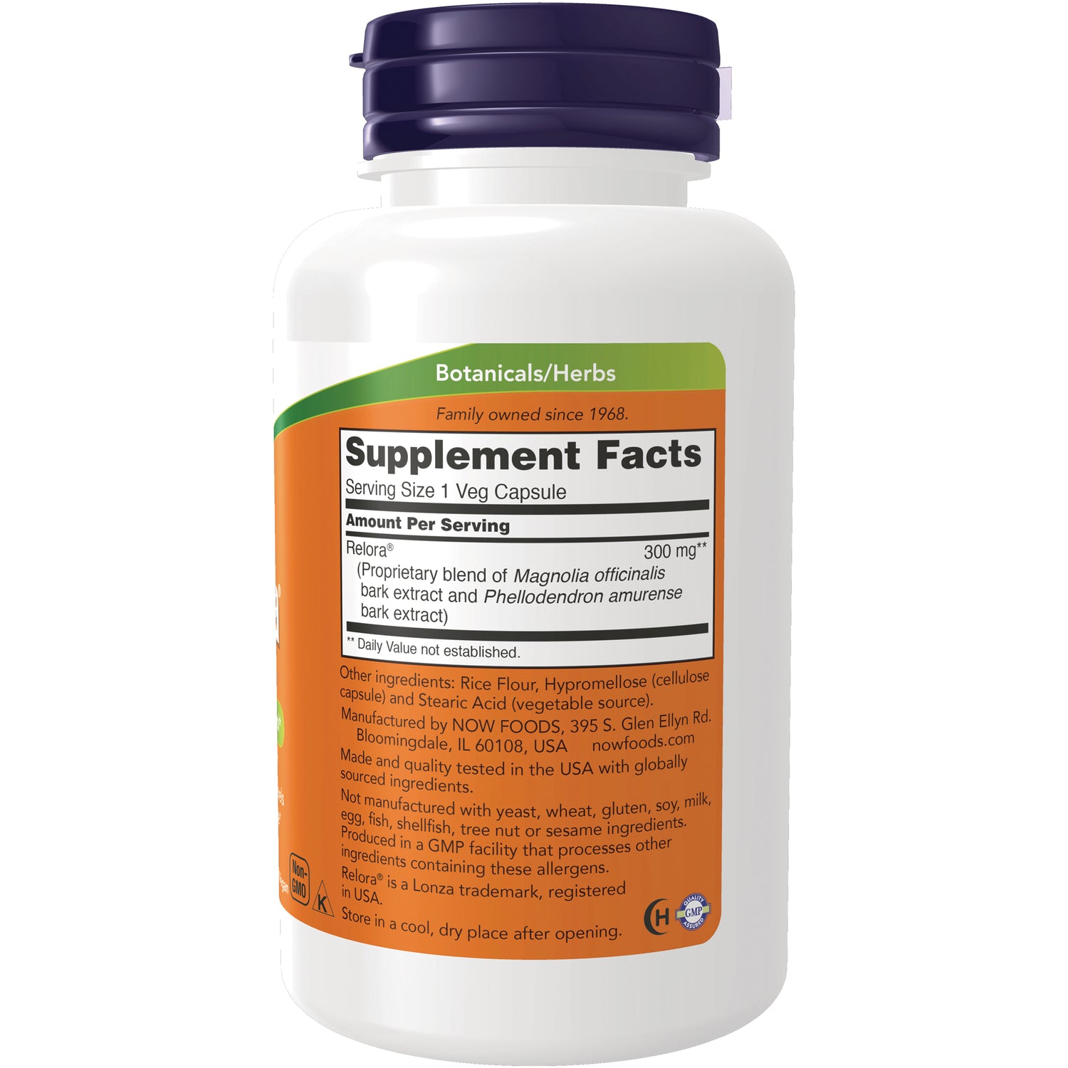 NWF1122 | Back of white supplement bottle showing Supplement Facts label with serving size 1 Veg Capsule and ingredient text