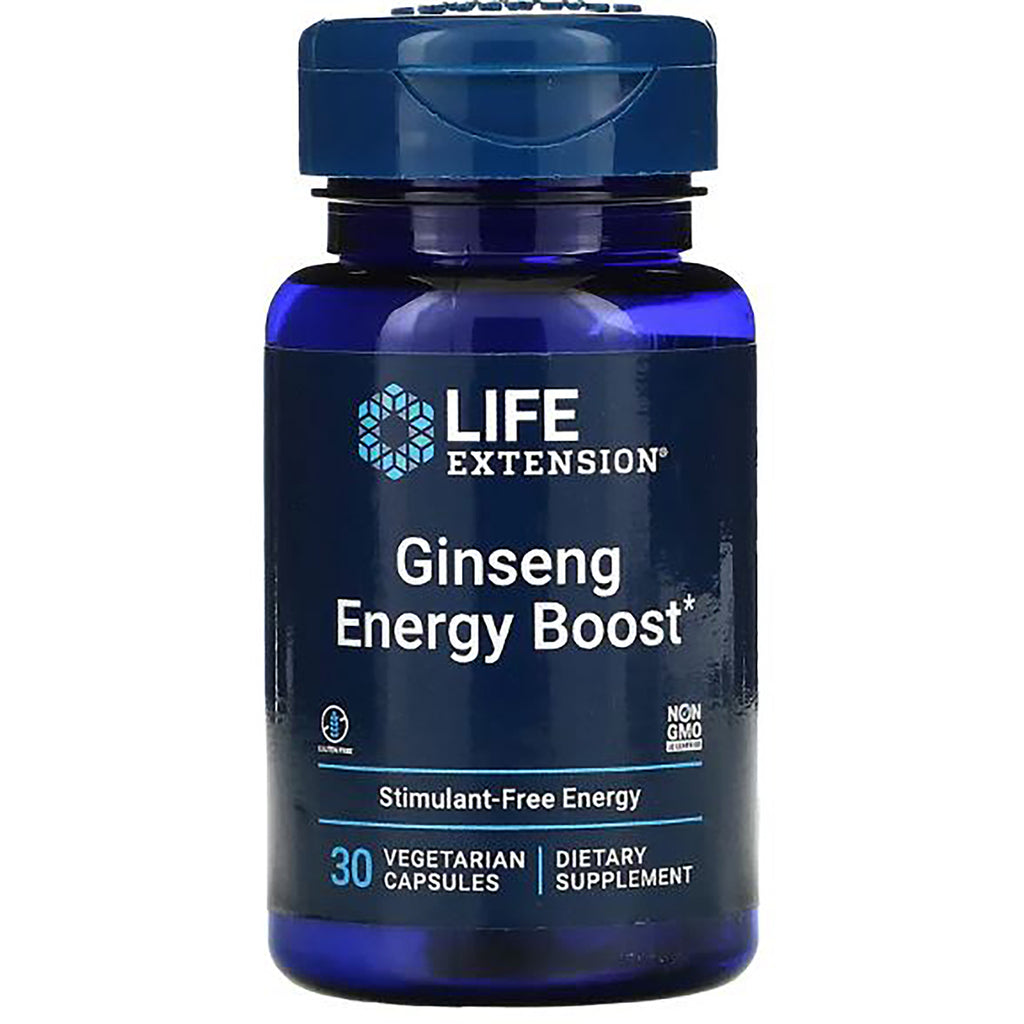 LE252 | Life Extension Ginseng Energy Boost supplement bottle with 30 vegetarian capsules, front label - Thumbnail