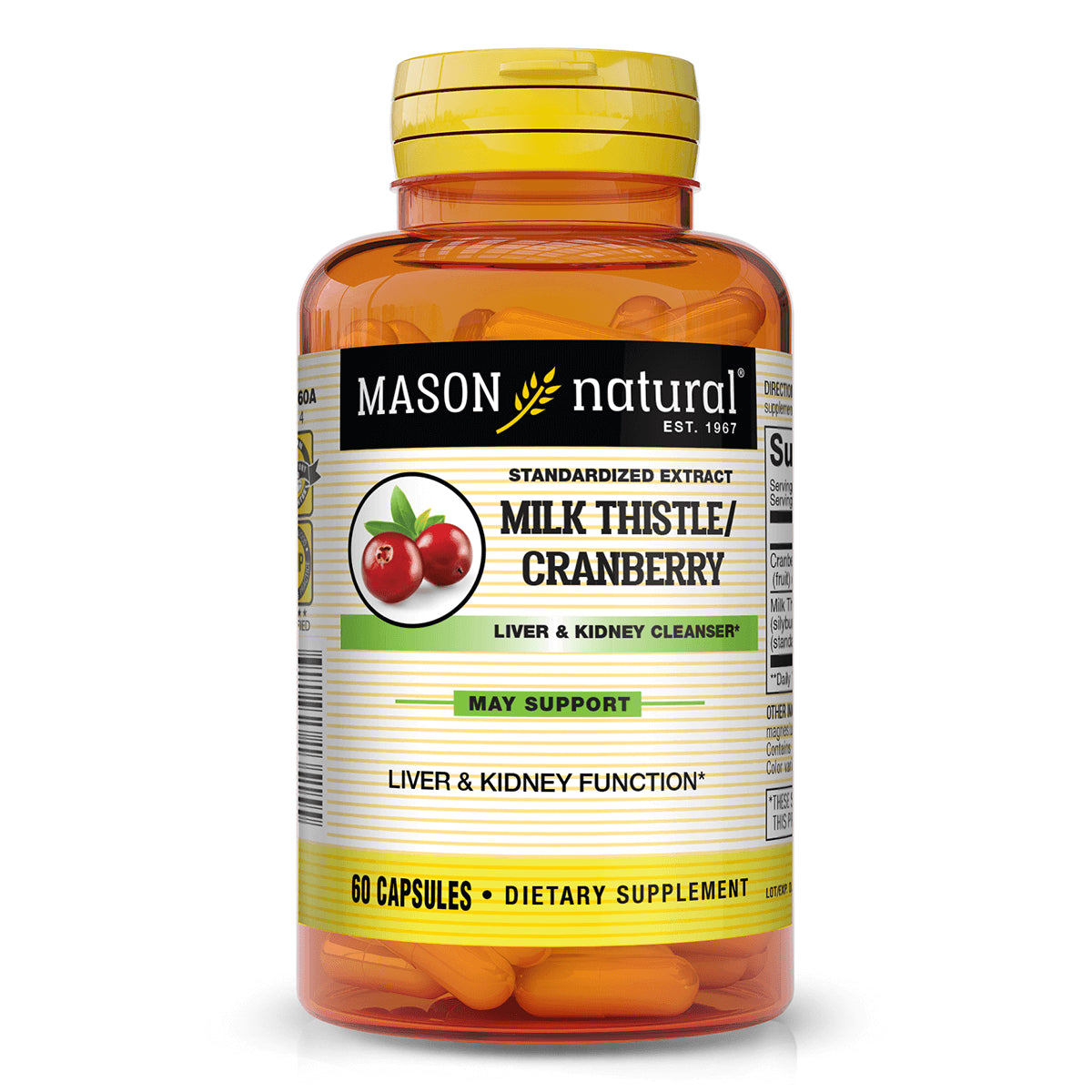 MSN058 | Mason Natural Milk Thistle/Cranberry dietary supplement bottle front, 60 capsules