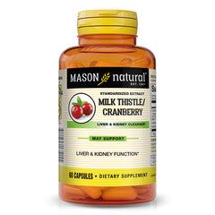 MSN058 | Mason Natural Milk Thistle/Cranberry dietary supplement bottle front, 60 capsules
