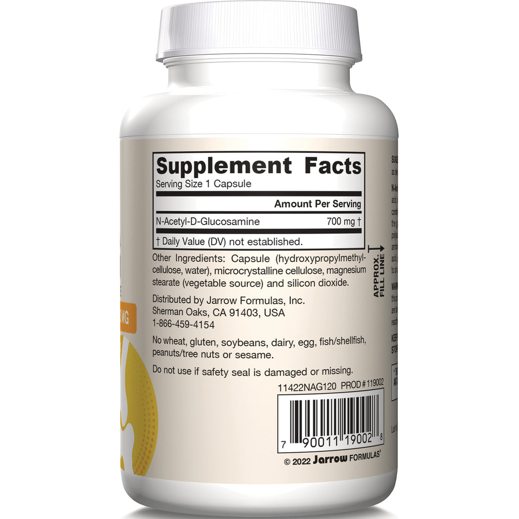 JR092 | Back label showing Supplement Facts with N-Acetyl-D-Glucosamine 700 mg, ingredient list, and barcode - Thumbnail