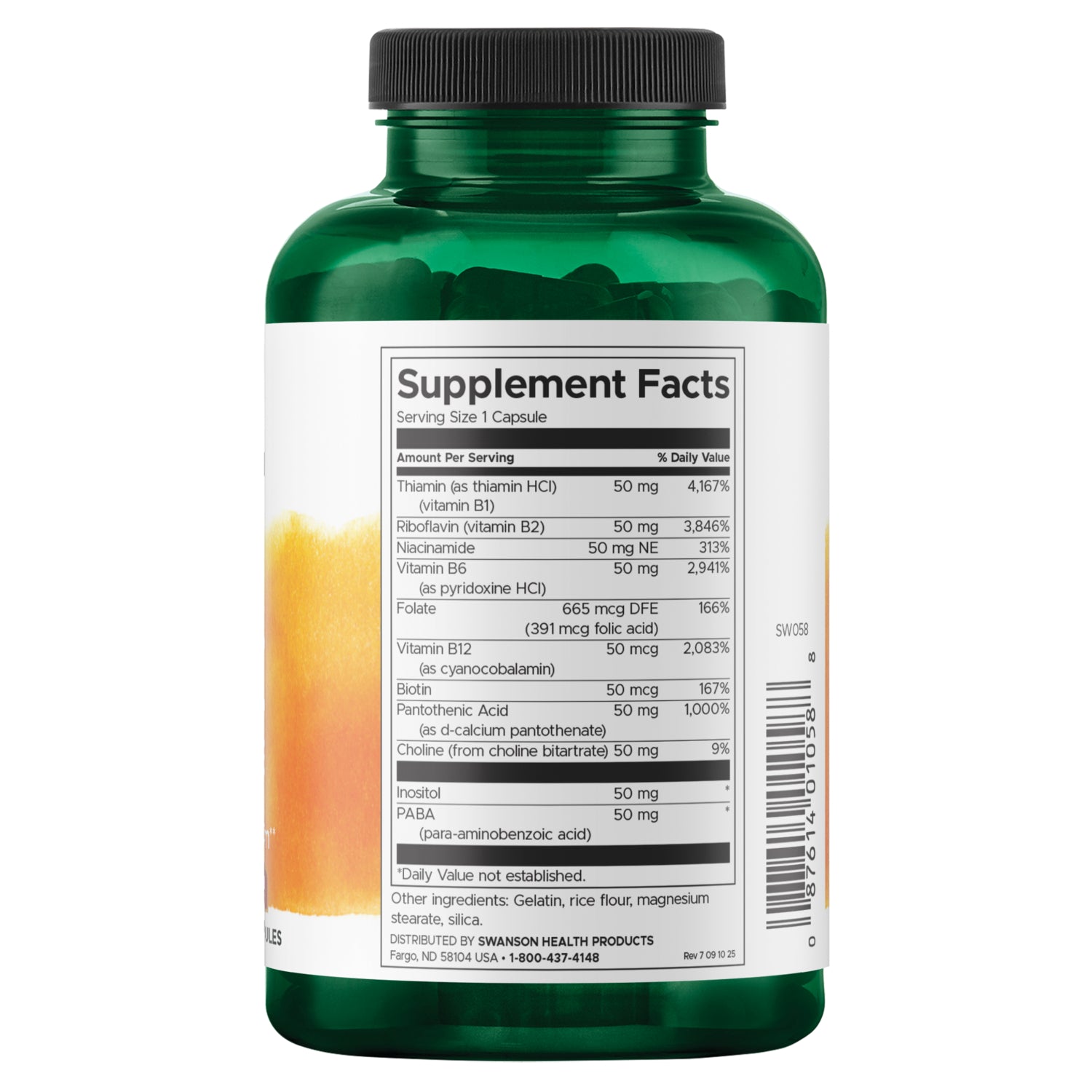 SW058 | Back label with supplement facts and serving information