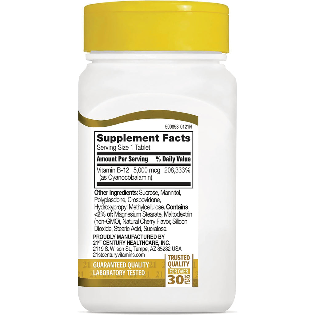 CNT166 | back label showing Supplement Facts with serving size 1 Tablet, Vitamin B-12 5,000 mcg and other ingredients - Thumbnail