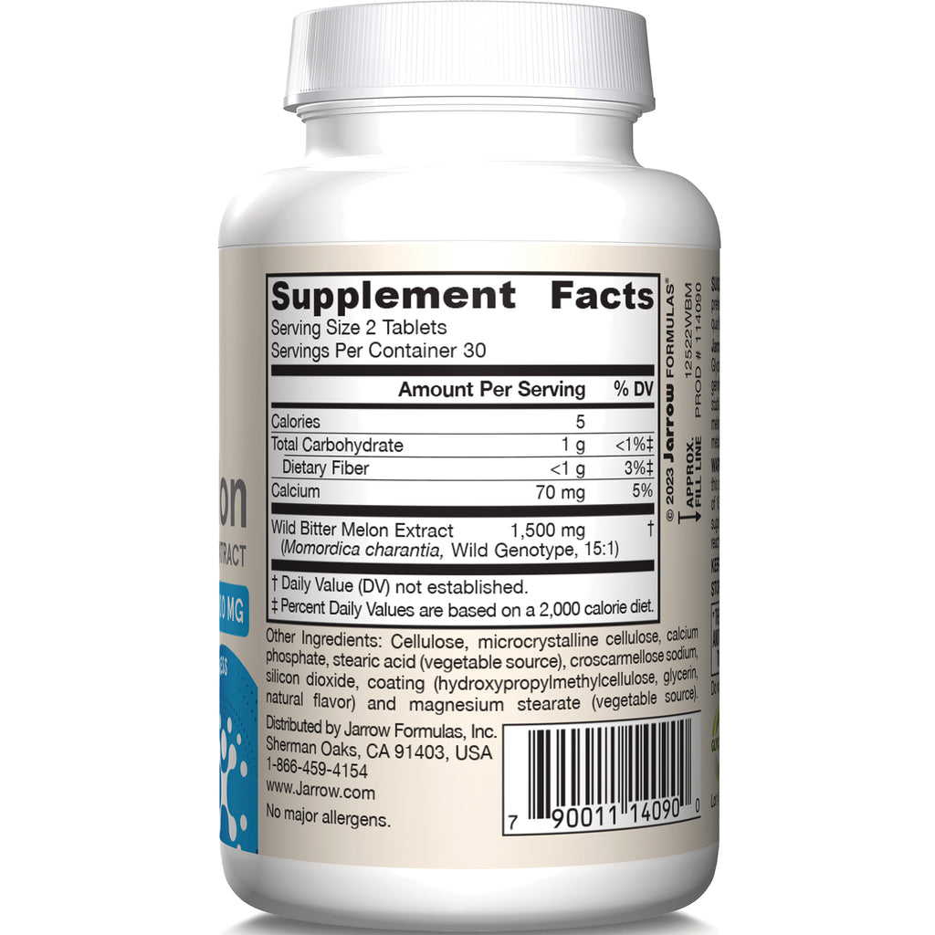 JR286 | back label showing Supplement Facts, serving size 2 tablets and Wild Bitter Melon Extract 1,500 mg - Thumbnail