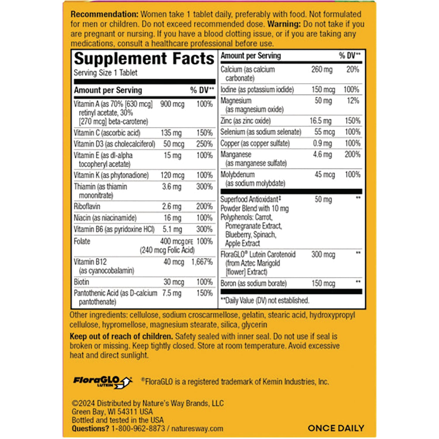 NW1014 | back label showing Supplement Facts panel, dosage recommendation, ingredients and warnings