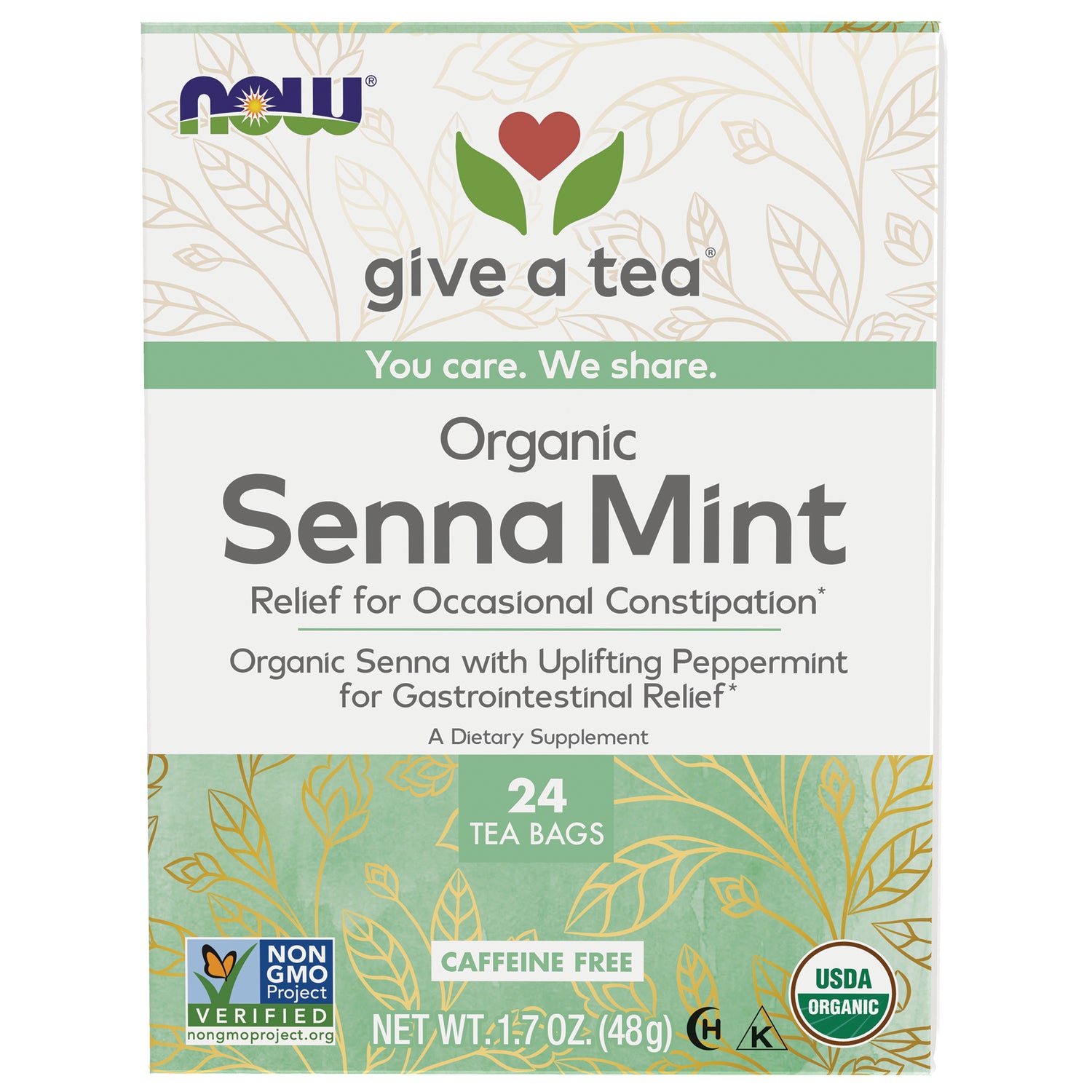 NWF1412 | NOW Give a Tea Organic Senna Mint box, 24 tea bags, caffeine free