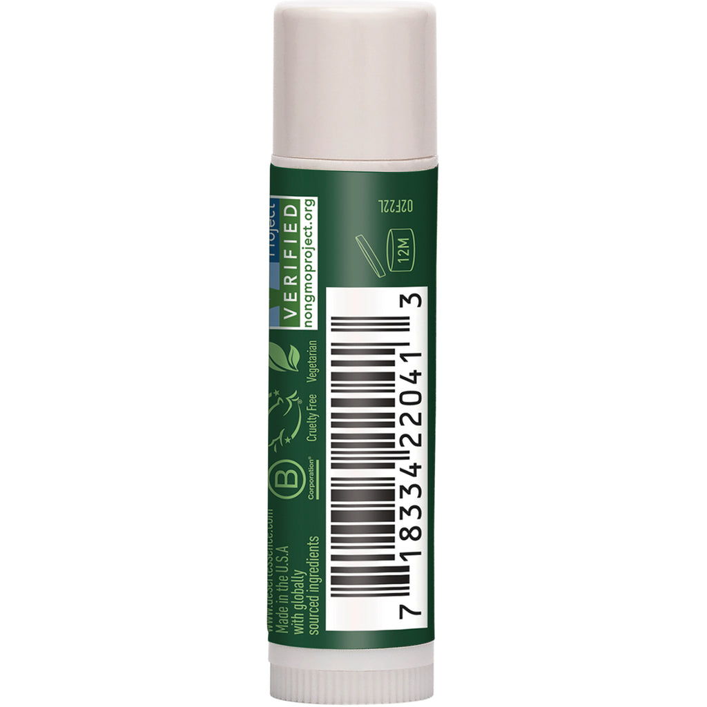 DST054 | Back of green lip balm tube showing barcode and verified cruelty free labels - Thumbnail