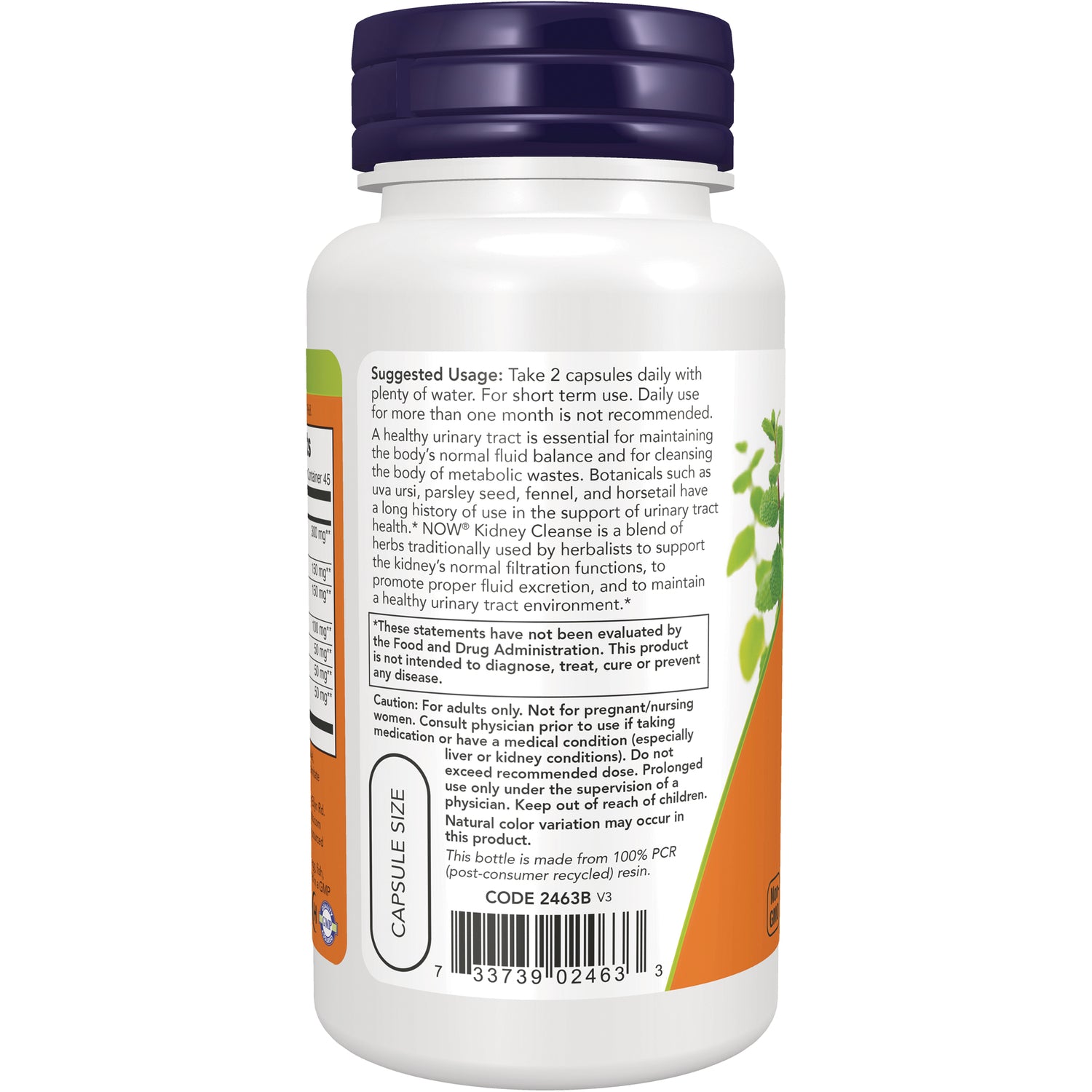 NWF1266 | Back label showing suggested usage, warnings, barcode and capsule size
