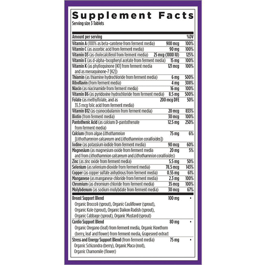 NWC142 | supplement facts label showing vitamins, minerals, blends and serving size information - Thumbnail