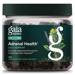 GH174 | Gaia Herbs Adrenal Health daily support supplement jar with visible liquid phyto-caps and botanical label