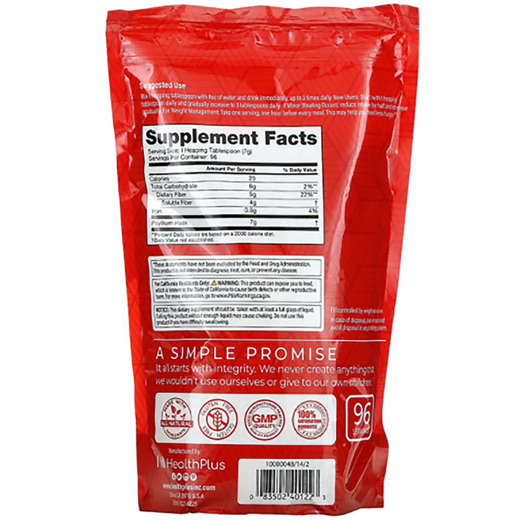 HP018 | Red supplement pouch back showing Supplement Facts panel, instructions, icons, barcode and HealthPlus branding - Thumbnail