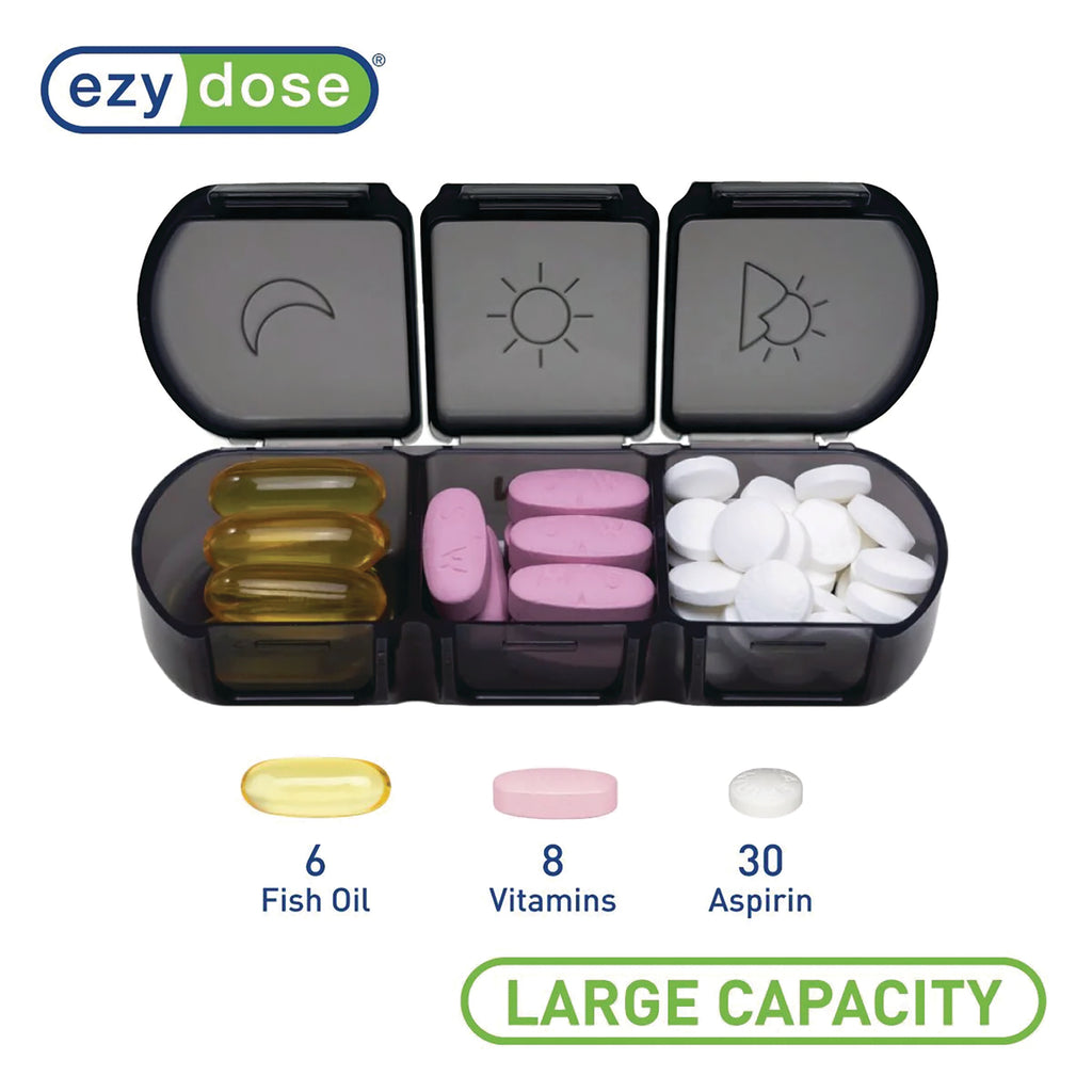 APP11 | ezy dose pill organizer infographic showing large capacity: 6 fish oil, 8 vitamins, 30 aspirin - Thumbnail