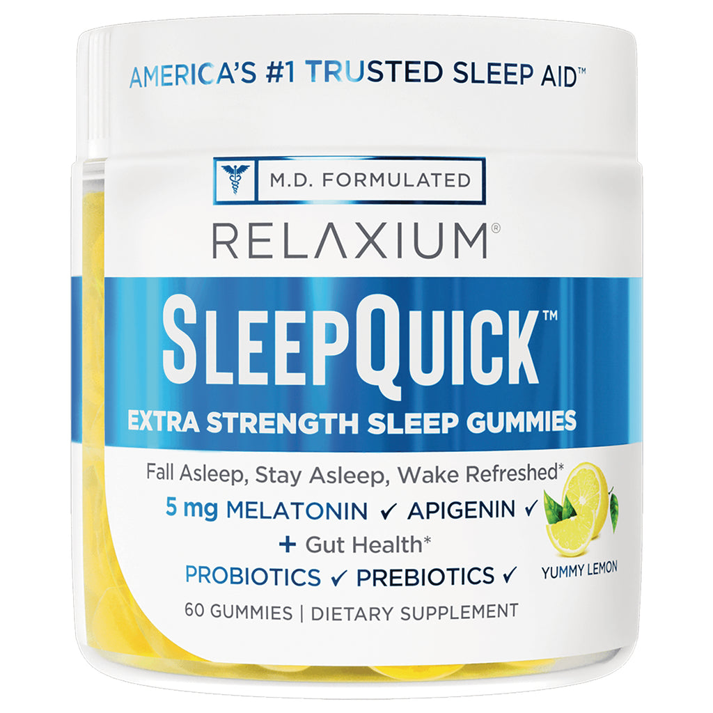 REL003 | Relaxium SleepQuick extra strength sleep gummies jar, yummy lemon, 60 gummies, 5 mg MELATONIN - Thumbnail