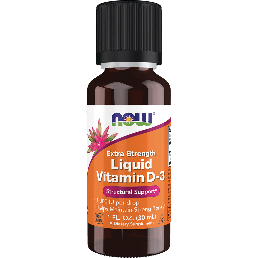 NWF1155 | NOW Extra Strength Liquid Vitamin D-3 1 fl oz bottle with orange label - Thumbnail
