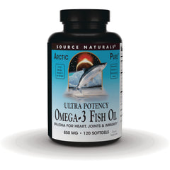 SN192 | Source Naturals Ultra Potency Omega-3 Fish Oil bottle front label, 850 mg 120 softgels
