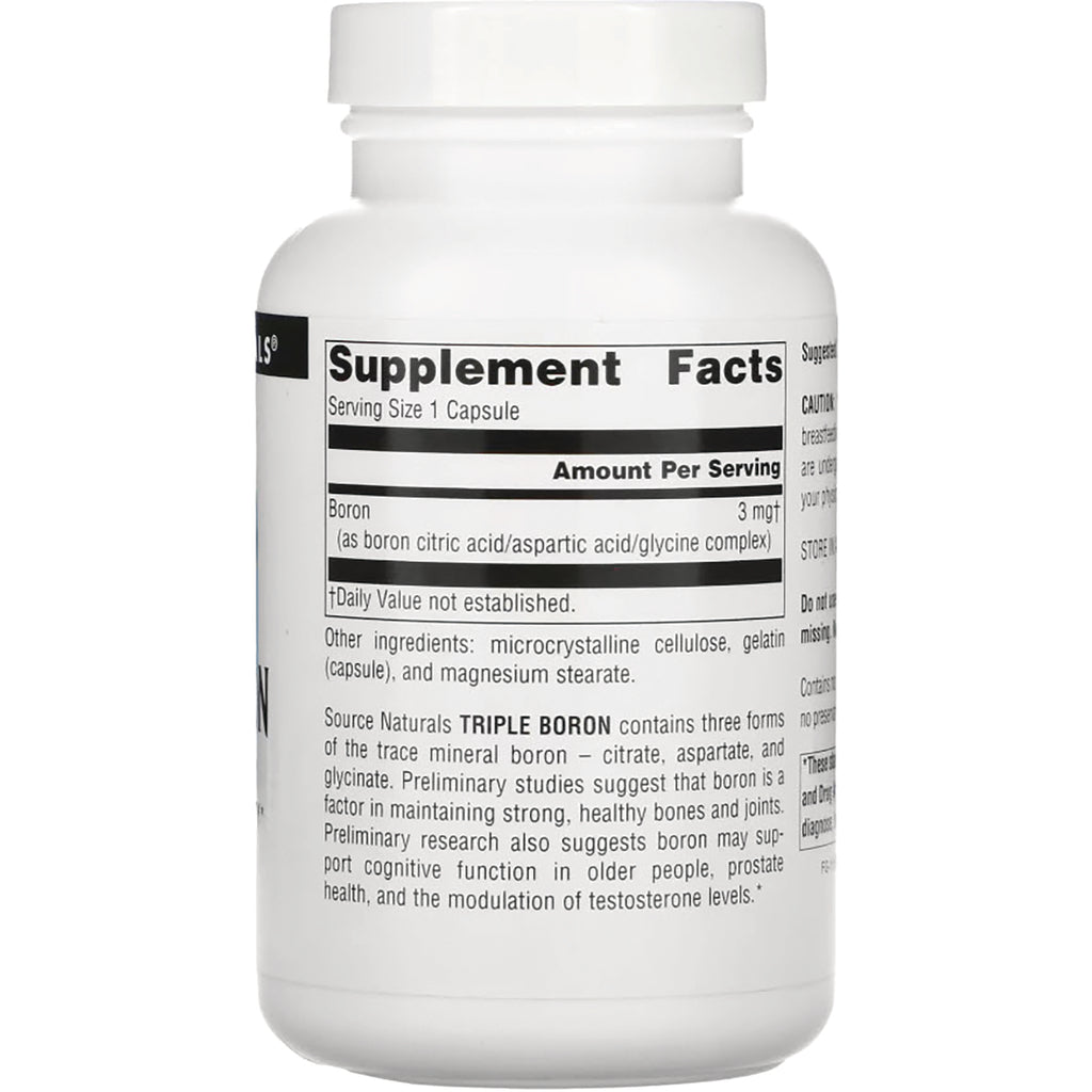 SN829 | Back label with Supplement Facts for Triple Boron, serving size 1 capsule, Boron 3 mg - Thumbnail