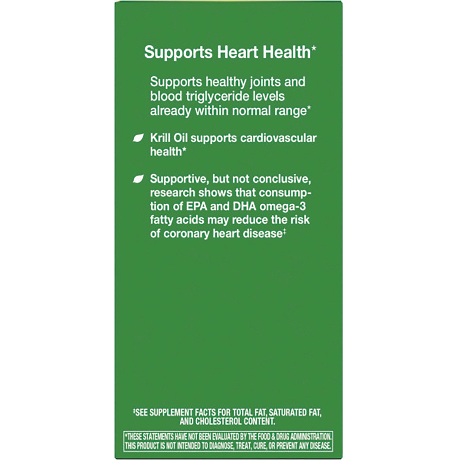 NW613 | green product infographic reading Supports Heart Health with bullets about krill oil and EPA/DHA benefits