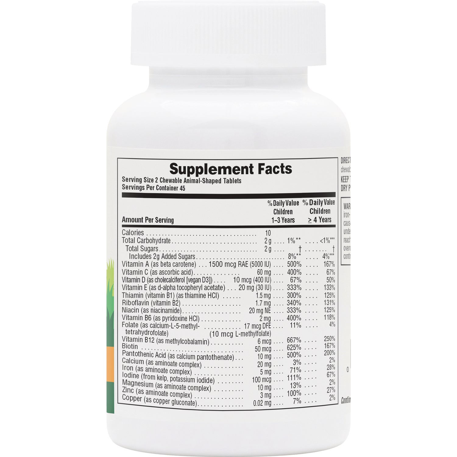 NTP044 | Back of white supplement bottle showing Supplement Facts label and nutrition facts panel